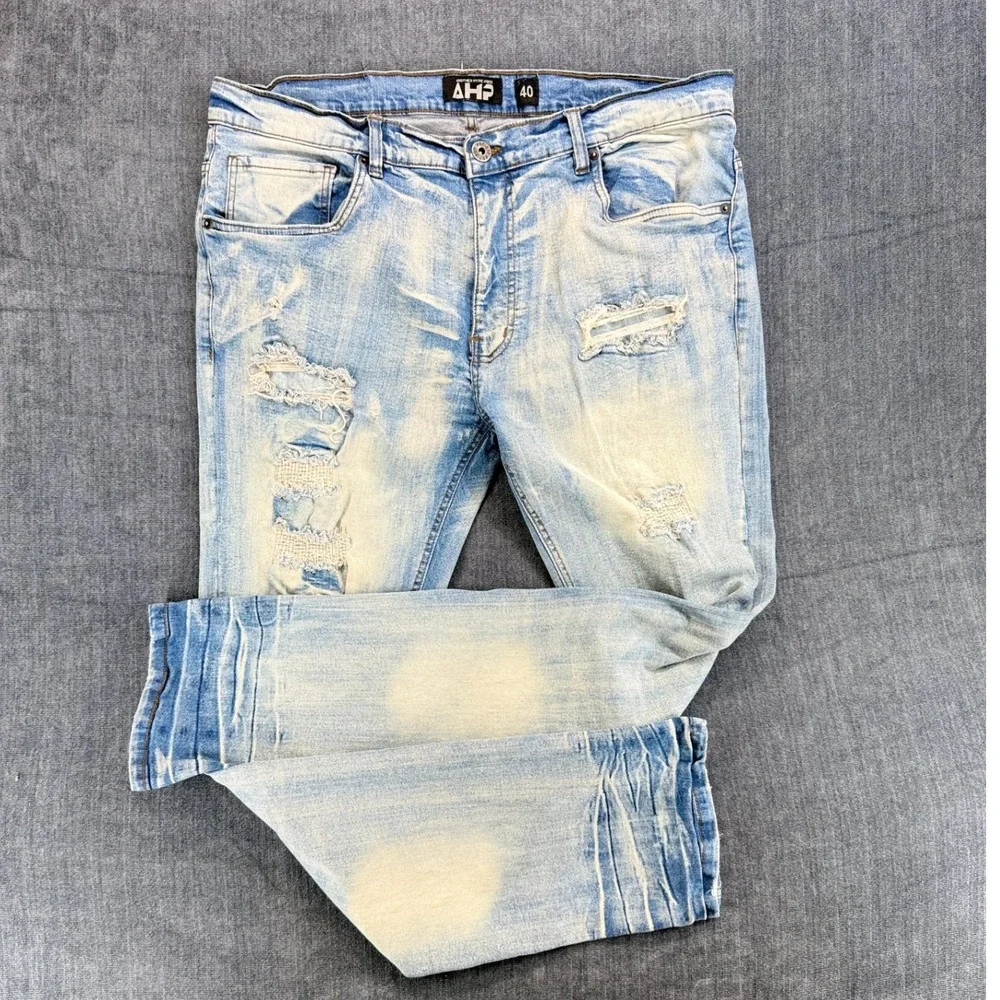 Another Hype Piece Jeans Mens 40 Light Blue Cotton Slim Distressed Acid Wash